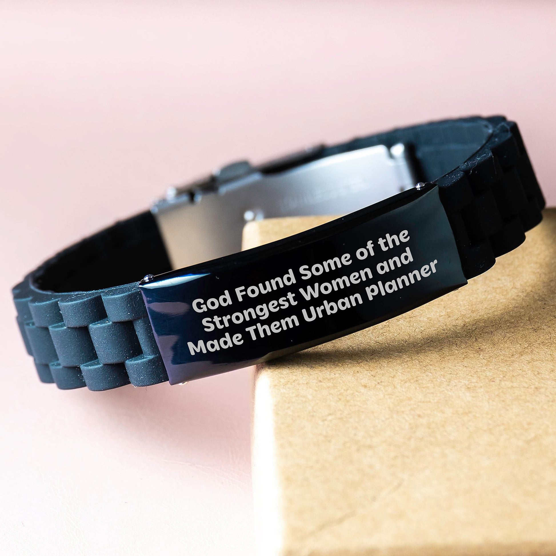 Urban Planner Women's Glide lock Clasp Adjustable Black Stainless Steel Silicone Gift from Friends to Strongest Women on Graduation Day - Funny Quote - Image 3