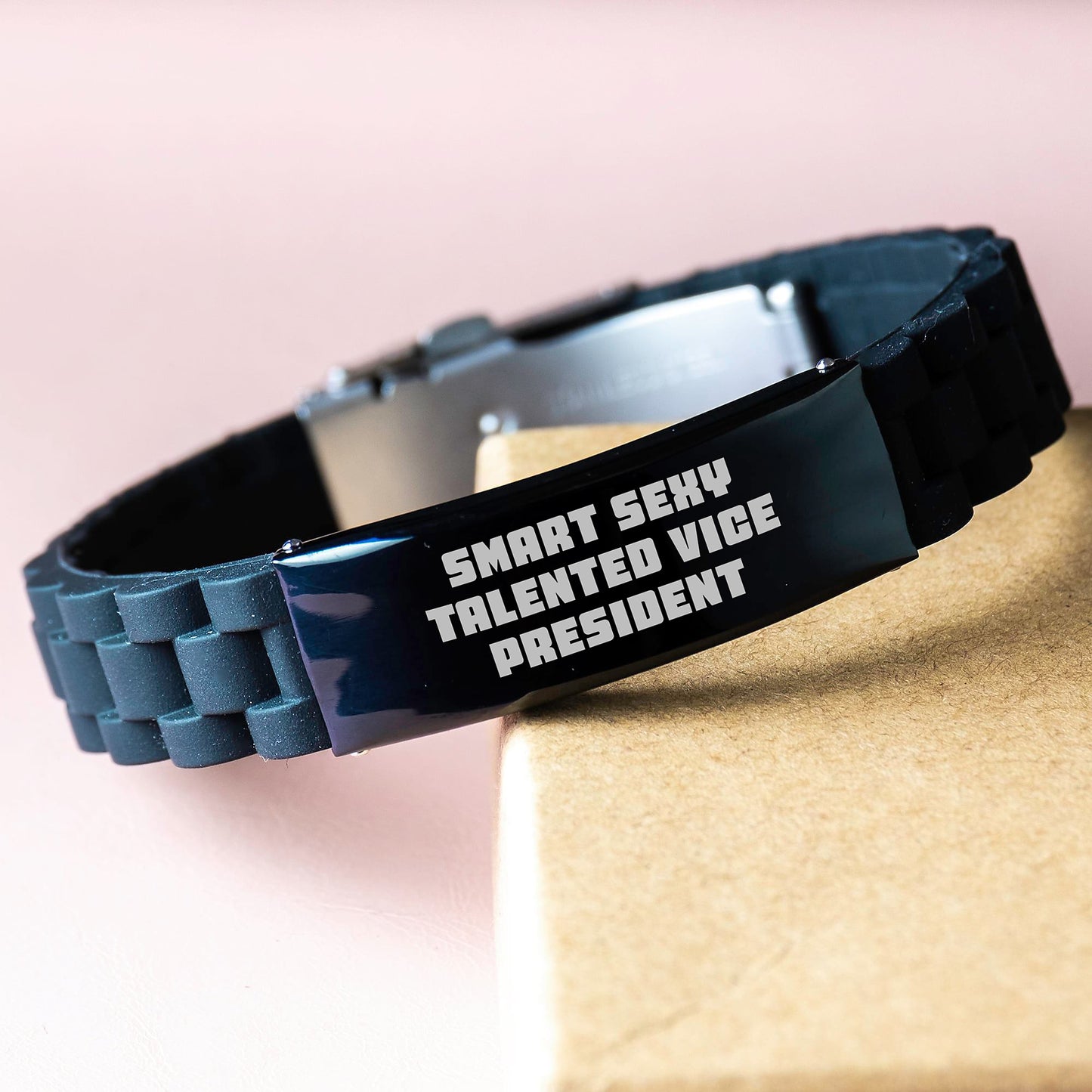 Vice President Gifts, Funny Quote, Glide lock Clasp Black Stainless Steel Silicone Adjustable Graduation Unique Gifts for Vice President, Men, Women, Coworkers, Family - Image 3