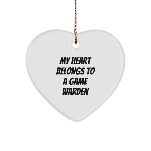 Funny Game Warden Heart Ornament Gifts from Friends for Christmas - 'My Heart Belongs To A Game Warden' - Image 1