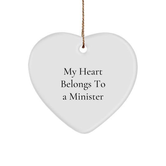 Minister Heart Ornament Gifts from Men to 'My Heart Belongs To A Minister' Quote, Perfect for Christmas Unique Gifts - Image 1