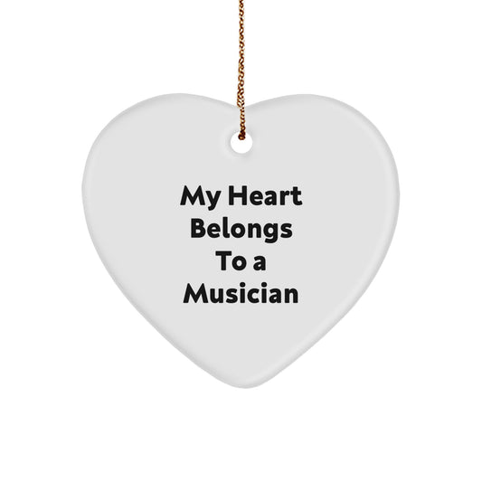 Funny Musician Heart Ornament Gifts from Friends for Christmas - 'My Heart Belongs To A Musician' - Image 1