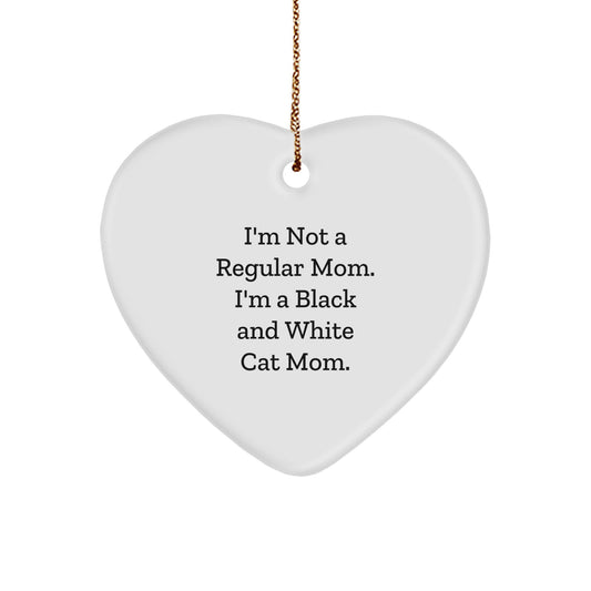 Black and White Cat Mom Gifts from Friends for Christmas Unique Heart Ornament - Image 1