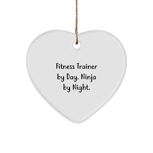 Fitness Trainer Gifts from Friends - Funny Heart Ornament for Fitness Trainer By Day. Ninja By Night. - Christmas Unique Gifts for Men or Women - Image 1
