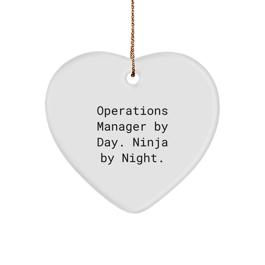Operations Manager Gifts, Heart Ornament, Funny Quote, 'Operations Manager By Day. Ninja By Night.', Christmas Unique Gifts from Friends, Coworkers, or Family - Image 1