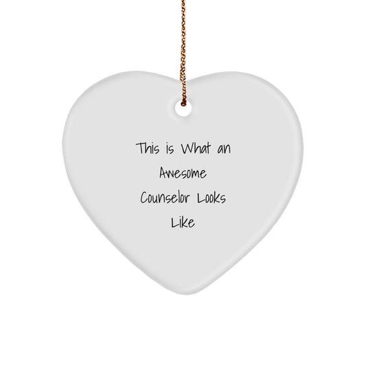 Funny Counselor Gifts from Friends This Is What An Awesome Counselor Looks Like Heart Ornament for Christmas - Image 1
