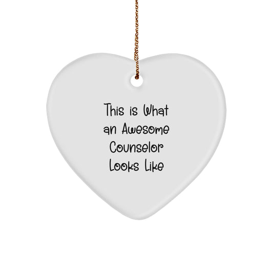 Counselor Gifts from Friends, Heart Ornament with Quote Funny, This Is What An Awesome Counselor Looks Like, Christmas Unique Gifts for Counselors - Image 1
