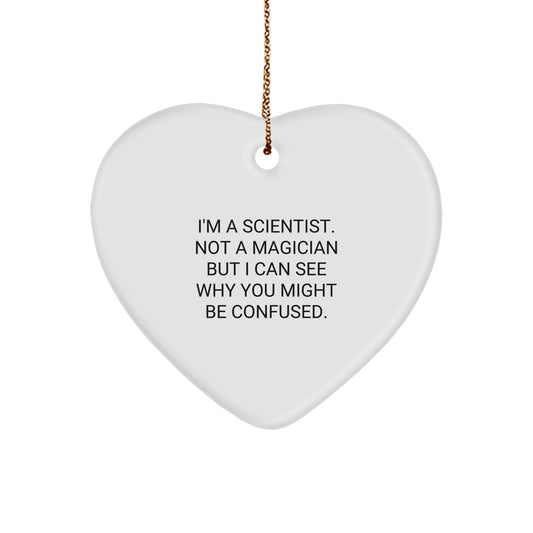 Funny Scientist Gifts, Christmas Heart Ornament for Men, Women, Friends, Coworkers, Family - 'I'm A Scientist. Not A Magician', Unique Present - Image 1