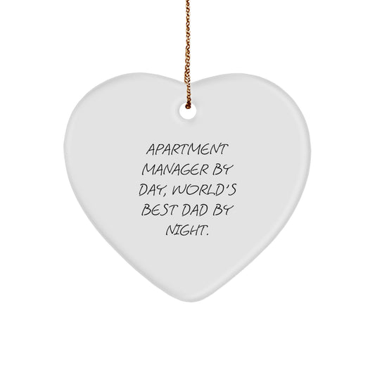 Funny Apartment Manager Gifts, Heart Ornament for Him, 'Apartment Manager By Day, World's Best Dad By Night.' Quote, Christmas Unique Gifts from Friends - Image 1