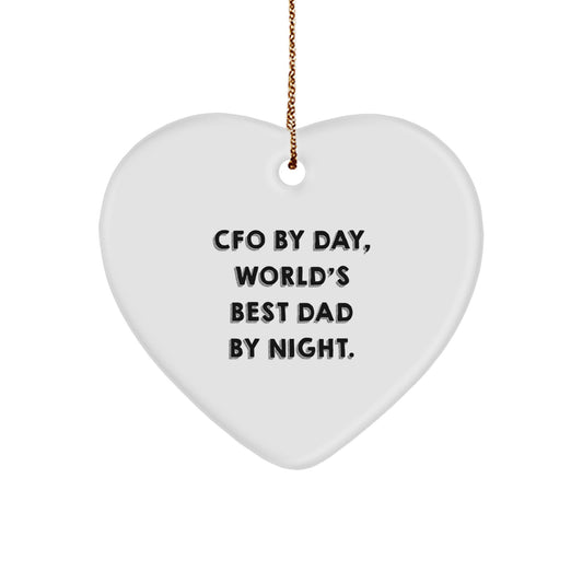 CFO Gifts from Friends, Family or Coworkers - 'Cfo By Day, World's Best Dad By Night.' Heart Ornament for Christmas - Image 1