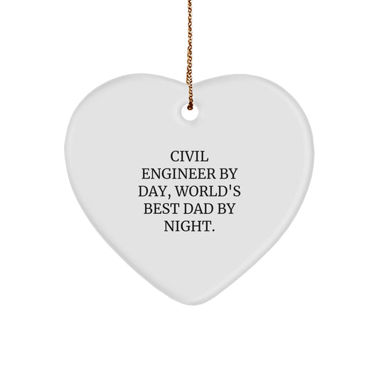 Civil Engineer Gifts from Dad - 'World's Best Dad By Night' Funny Heart Ornament, Perfect for Christmas - Image 1
