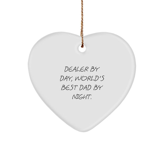 Funny Dealer Gifts by Day, World's Best Dad Heart Ornament for Christmas - Gifts from Men to Dealer, Best Dad Ever - Image 1