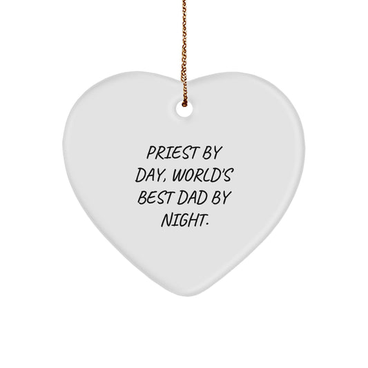 Priest Gifts, Funny Heart Ornament, 'Priest by Day, World's Best Dad By Night', Christmas Unique Gifts for Men, Gifts from Family - Image 1