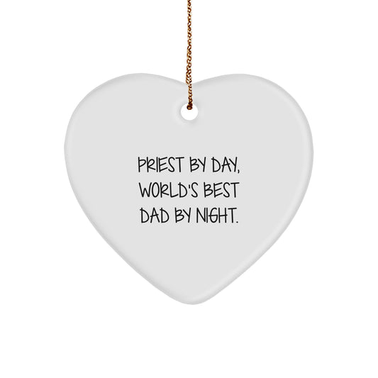Priest Gifts from Men, Funny Heart Ornament, 'Priest By Day, World's Best Dad By Night.' for Christmas - Image 1