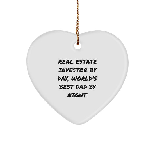 Real Estate Investor Gifts from Men, Heart Ornament with Funny Quote, Christmas Unique Presents for Real Estate Investor By Day, World's Best Dad By Night. - Image 1