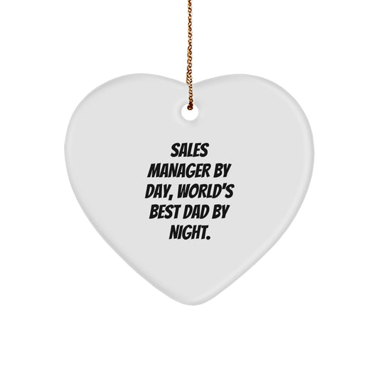 Sales Manager Heart Ornament, Funny Quote Gifts from Women to Men, 'Sales Manager By Day, World's Best Dad By Night.' Christmas Unique Gifts - Image 1