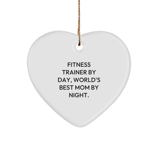 Fitness Trainer Gifts: Heart Ornament for 'Fitness Trainer By Day, World's Best Mom By Night.' - Funny Christmas Unique Gift for Women, Friends, or Family - Image 1