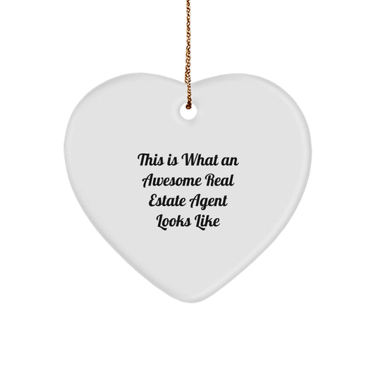 Gifts from Men for Real Estate Agent, Heart Ornament with 'This Is What An Awesome Real Estate Agent Looks Like' - Unique Christmas Unique Gifts for Women Friends Coworkers Family - Image 1