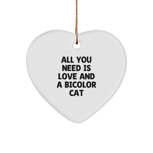 Bicolor Cat Lovers' Christmas Unique Gift: All You Need is Love and a Heart Ornament from Friends - Image 1