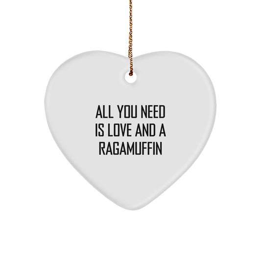 Ragamuffin Cat Lovers' Heart Ornament, Gifts from Friends for Christmas, 'All You Need Is Love And A Ragamuffin' - Image 1