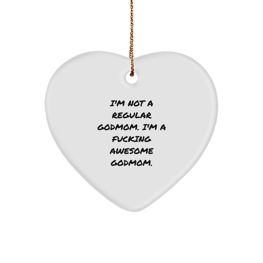 Godmom Awesome Heart Ornament Gifts from Men to Godmoms, Funny Quote for Christmas Decor - Image 1