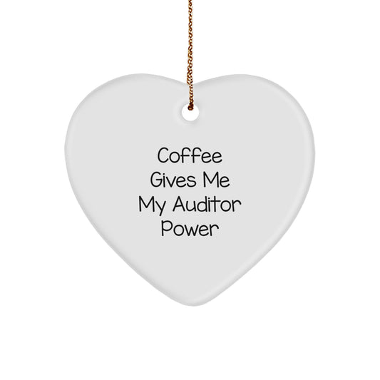 Funny Auditor Heart Ornament, 'Coffee Gives Me My Auditor Power', Gifts from Friends for Auditor, Unique Christmas Unique Gifts - Image 1