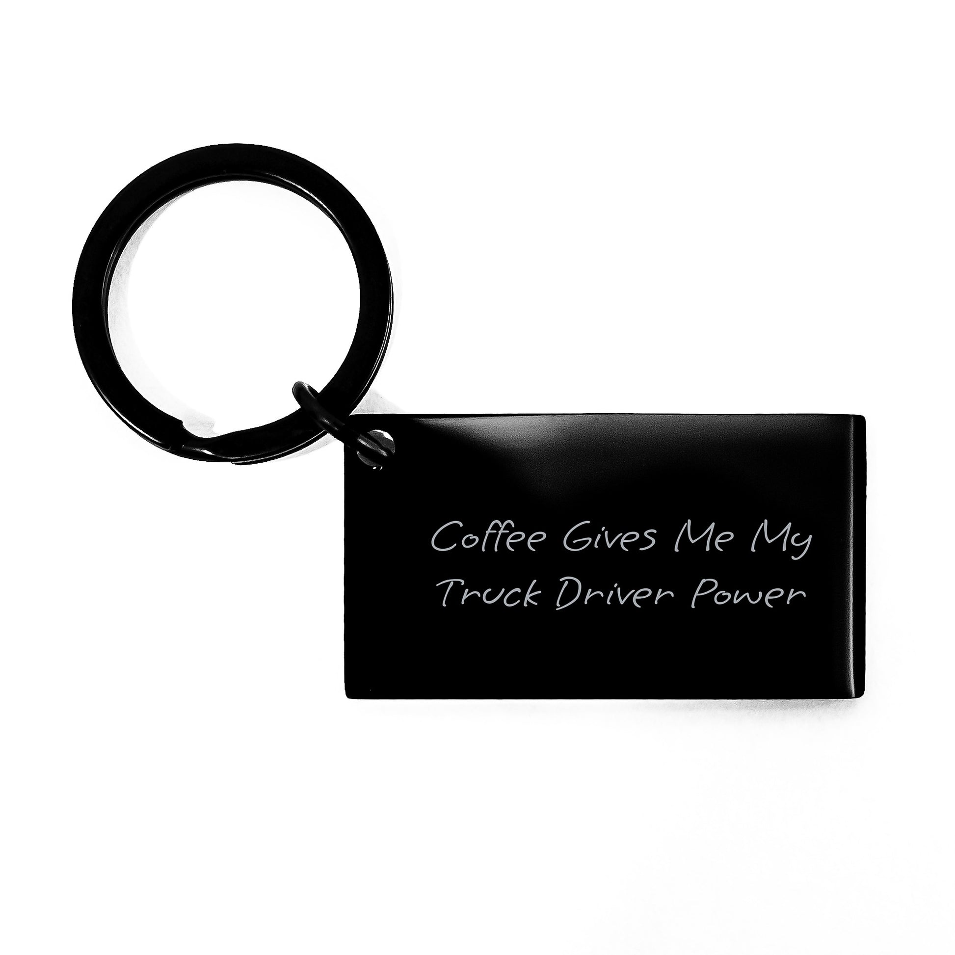 Funny Gift for Truck Drivers, 'Coffee Gives Me My Truck Driver Power' Keychain, Stainless Steel, Black, Unique Graduation Gift from Friends or Family - Image 1