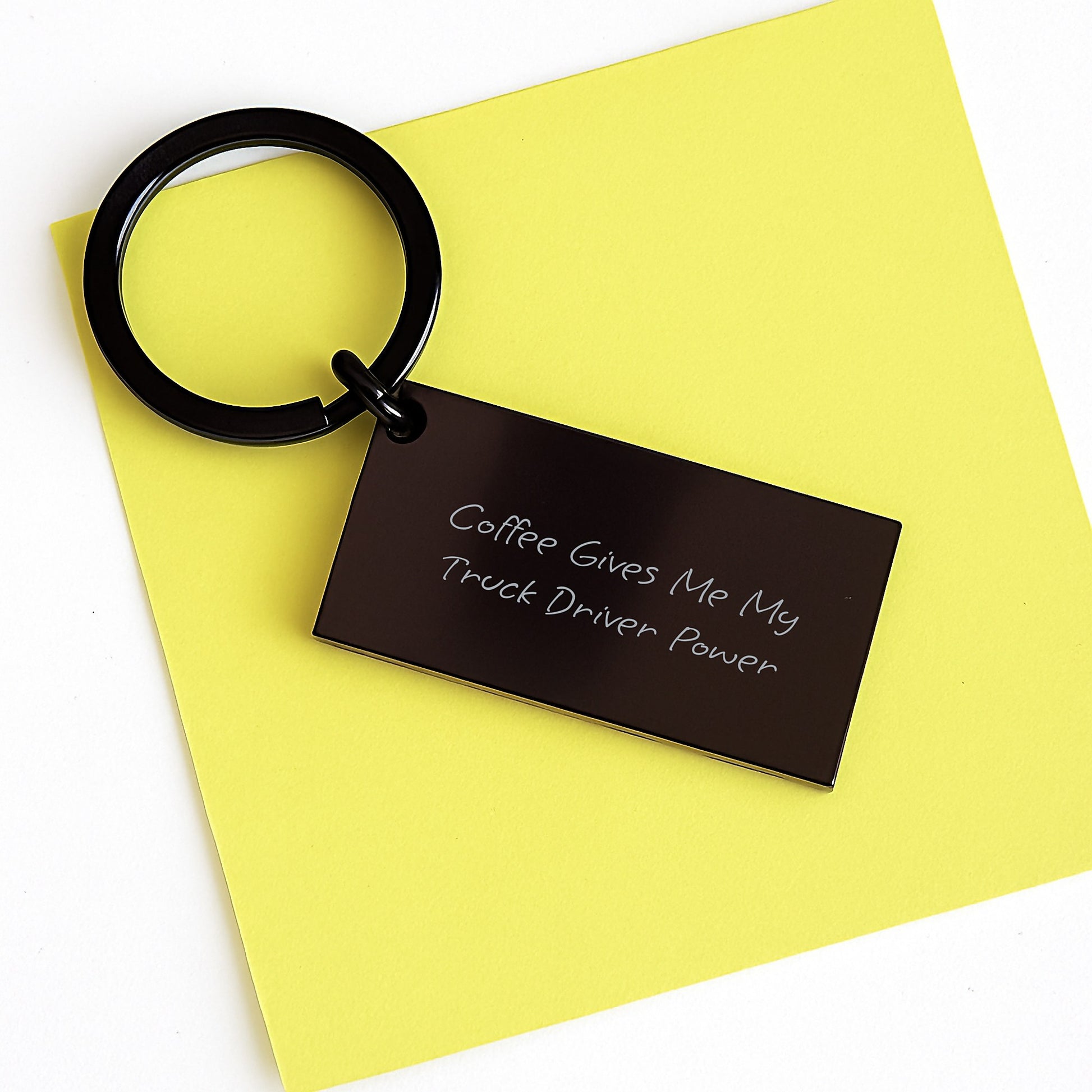 Funny Gift for Truck Drivers, 'Coffee Gives Me My Truck Driver Power' Keychain, Stainless Steel, Black, Unique Graduation Gift from Friends or Family - Image 3