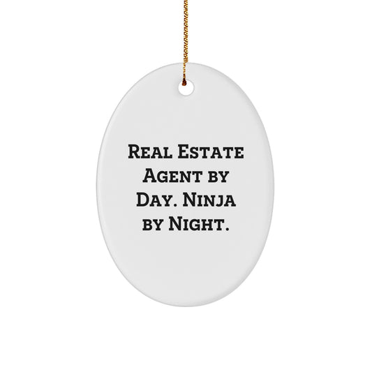 Real Estate Agent Gifts from Friends, Real Estate Agent by Day, Ninja By Night, Oval Ornament, Christmas Unique Gifts for Real Estate Agent - Image 1
