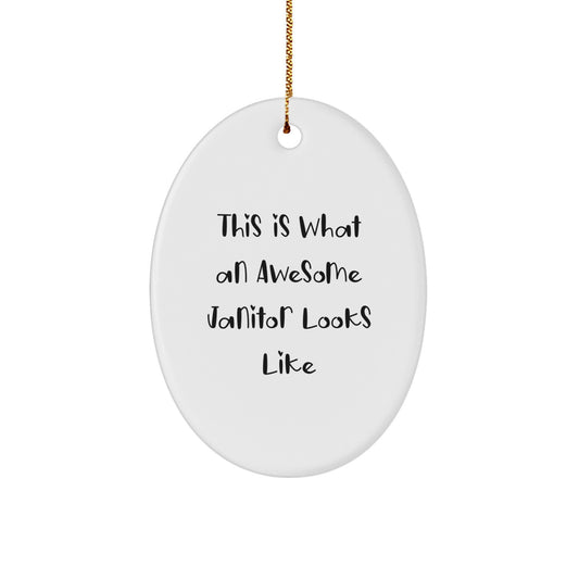 Funny Janitor Gifts - This Is What An Awesome Janitor Looks Like - Oval Ornament for Men, Women, and Friends - Christmas Unique Gifts from Family, Coworkers - Image 1
