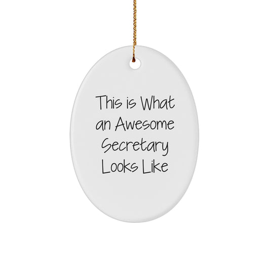 Funny Secretary Gifts, Oval Ornament with 'This Is What An Awesome Secretary Looks Like' Quote, Gifts from Friends to Secretary, Christmas Unique Designs - Image 1
