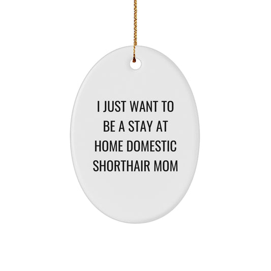 Funny Domestic Shorthair Cat Mom Gifts from Friends for Christmas Unique Oval Ornament - Image 1