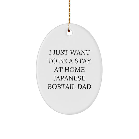 Japanese Bobtail Cat Dad's Funny Oval Ornament, Gifts from Men to Friends for Christmas - Image 1
