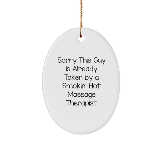Funny Massage Therapist Gifts from Friends for a Smokin' Hot Massage Therapist, Oval Ornament, Christmas Unique Presents - Image 1