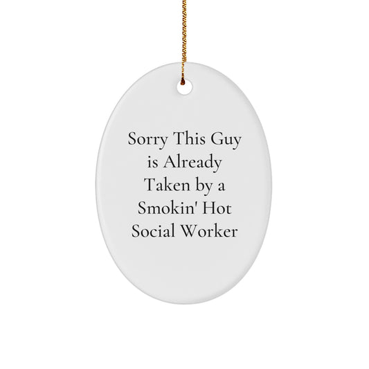 Funny Social Worker Gifts from Friends, Oval Ornament Quote Christmas Unique Gift for Her - Image 1