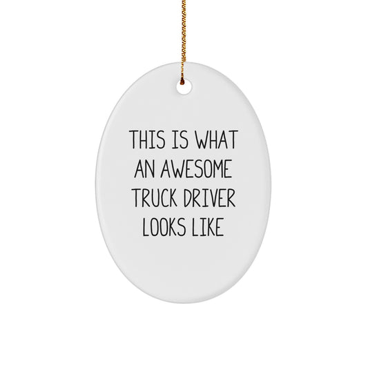 Truck Driver Gifts from Friends - This Is What An Awesome Truck Driver Looks Like Oval Ornament, Funny Quote for Christmas - Image 1