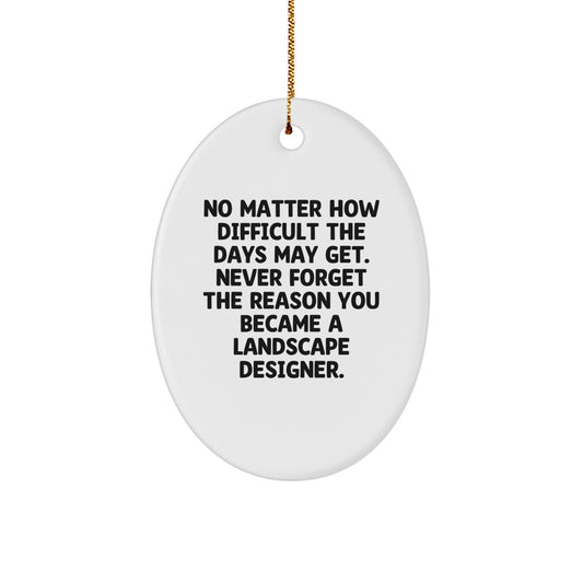Landscape Designer Gifts from Friends, Christmas Unique Oval Ornament No Matter How Difficult The Days May Get. Never Forget The Reason You Became A Landscape Designer. - Image 1