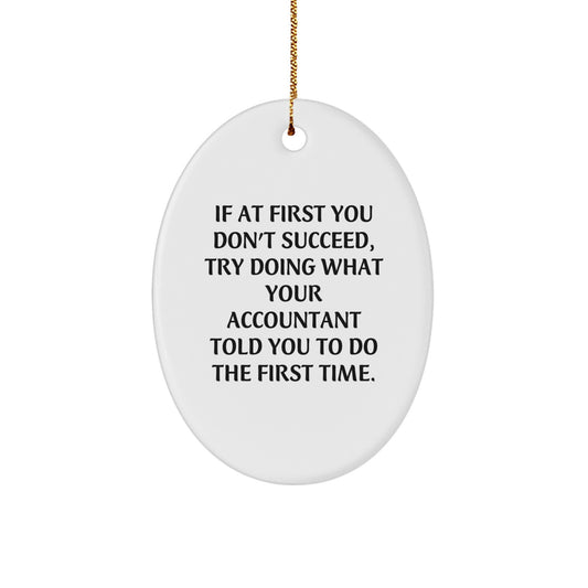 Funny Accountant Gift, Oval Ornament with 'If At First You Don't Succeed' Quote, Gifts from Friends to Accountant, Christmas Unique Gifts - Image 1