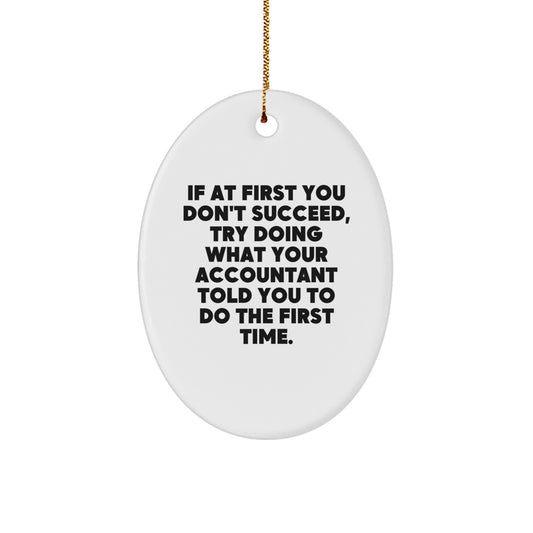 Funny Accountant Gifts for Christmas - Oval Ornament with 'If At First You Don't Succeed, Try Doing What Your Accountant Told You To Do The First Time.' Quote - Gifts from Friends - Image 1