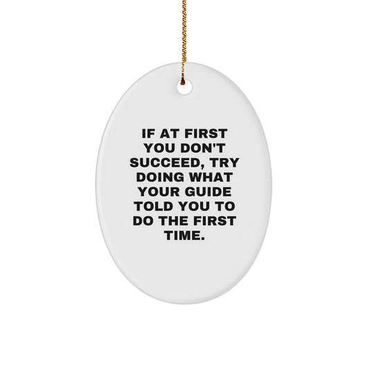 Funny Guide Oval Ornament, Gifts from Men to Women Friends Family, If At First You Don't Succeed, Try Doing What Your Guide Told You To Do The First Time., Christmas Unique Gift Ideas - Image 1