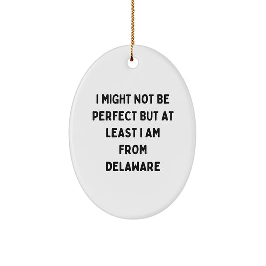 Delaware Gifts from Friends, Funny Oval Ornament for Christmas, 'I Might Not Be Perfect' Quote, Gifts for Delaware - Image 1