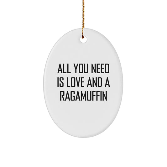 Ragamuffin Cat Gifts, Oval Ornament, 'All You Need Is Love And A Ragamuffin' Quote, Christmas Unique Gifts from Family, Friends, or Coworkers - Image 1