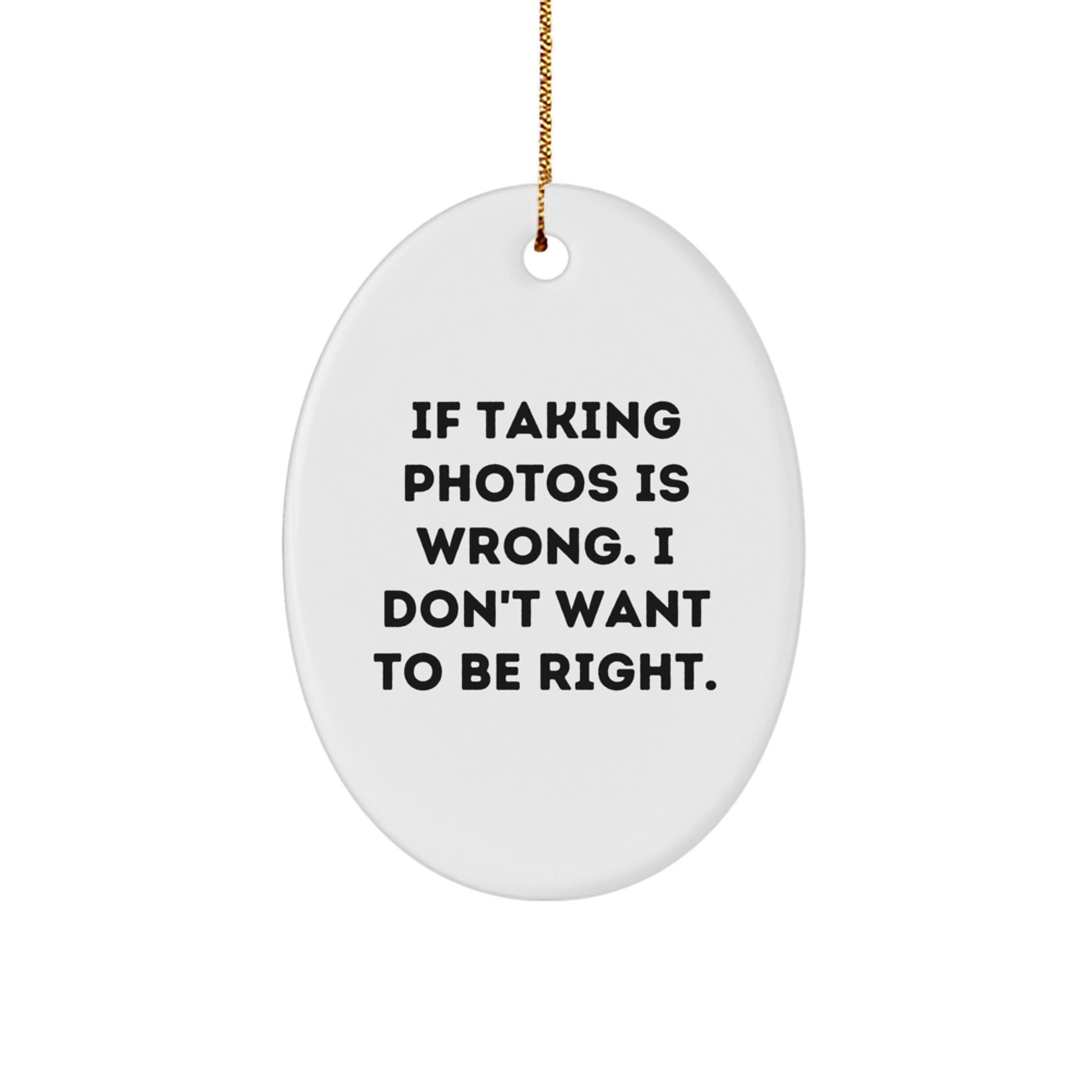 Taking Photos Gifts from Friends - Oval Ornament with Funny Quote 'If Taking Photos Is Wrong. I Don't Want To Be Right.' for Christmas - Image 1