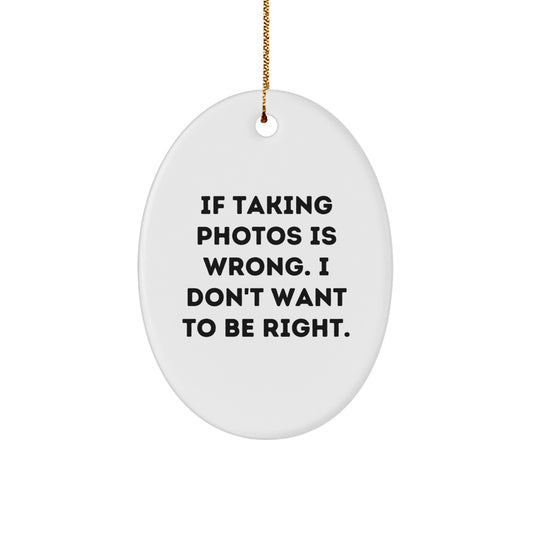 Taking Photos Gifts from Friends - Oval Ornament with Funny Quote 'If Taking Photos Is Wrong. I Don't Want To Be Right.' for Christmas - Image 1