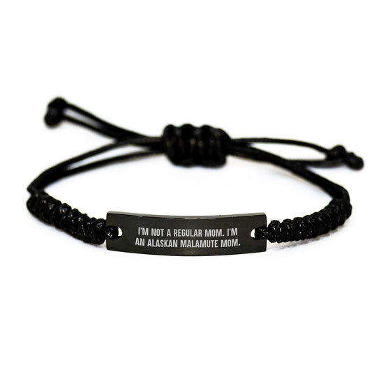 Alaskan Malamute Dog Rope Braceltes for Graduation, Funny 'I'm Not a Regular Mom. I'm an Alaskan Malamute Mom.' Quote, Adjustable Black Stainless Steel Rope, Gifts from Friends for Men, Women - Image 1