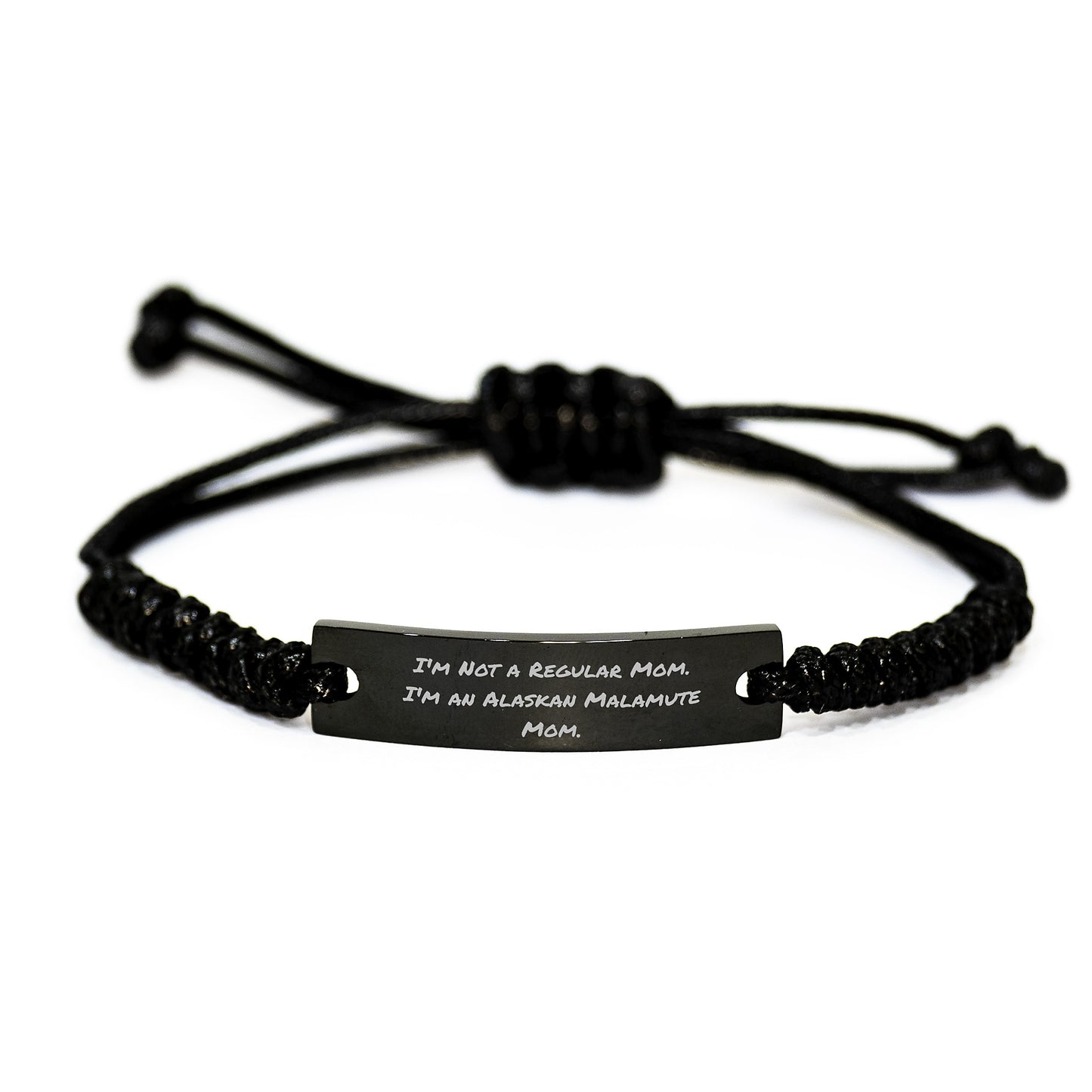 Alaskan Malamute Mom Rope Bracelet, Funny Quote Gifts from Men to Family Friends, Adjustable Black Stainless Steel with Interlaced Rope for Alaskan Malamute Dog Lovers, Graduation Unique Gifts - Image 1