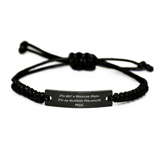 Alaskan Malamute Mom Rope Bracelet, Funny Quote Gifts from Men to Family Friends, Adjustable Black Stainless Steel with Interlaced Rope for Alaskan Malamute Dog Lovers, Graduation Unique Gifts - Image 1