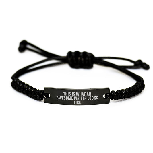 Funny Writer Gifts, Rope Bracelet with Black Stainless Steel Quote 'This Is What An Awesome Writer Looks Like', Adjustable Birthday Unique Gift for Writer Friends and Family from - Image 1