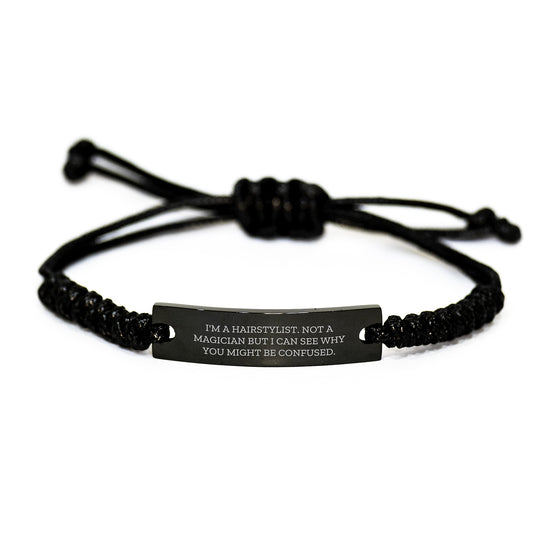 Hairstylist Gifts from Friends - Funny Quote Rope Birthday Unique Gift for Hairstylists - Adjustable Black Stainless Steel & Interlaced Rope - Image 1