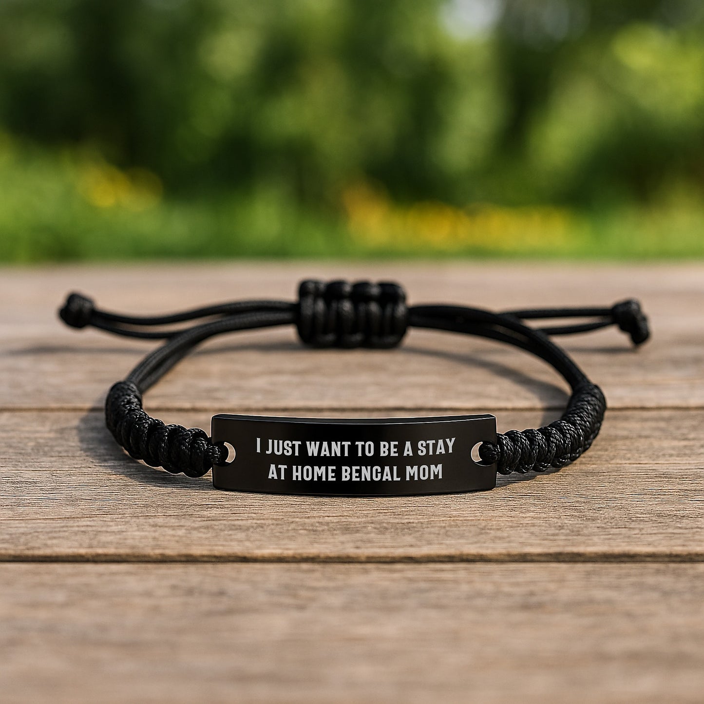 Bengal Cat Mom Gifts, 'I Just Want To Be A Stay At Home Bengal Mom', Adjustable Black Rope Bracelet for Graduation, Gifts from Mom for Bengal Cat Lovers - Image 2