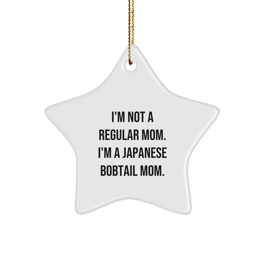 Japanese Bobtail Cat Mom's Funny Christmas Unique Gift, White Star Ornament from Friends to Family - Image 1